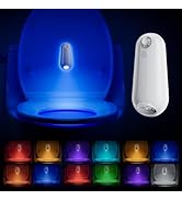 Toilet Night Light Motion Sensor, 8 Color Changing LED Wall Motion Sensor Light Indoor Bathroom A...