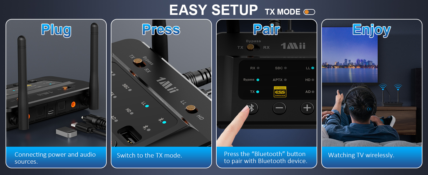 1Mii B03S Bluetooth 5.3 Transmitter Receiver for TV Home Stereo