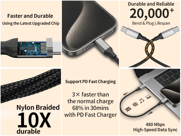1 foot usb-c to usb-c cable fast charging