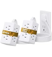 Flat Plug Power Strip 3-Side 5Ft Extension Cord with 6 Outlets Extender, No Surge Protector, Wall...