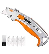 WORKLION Heavy-Duty Utility Knife Retractable: Zinc Alloy Body &amp; Rubber Grip Handle &amp; Retractable...