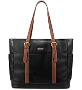 LOVEVOOK Laptop Tote Bag for Women,Vintage Leather Work Tote Bag for Women, 15.6 Inch Computer Br...