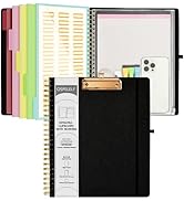 Ospelelf Black Foldable Spiral Clipboard Folio with Zipper Pouch, 5 Plastic Folders with 10 Pocke...