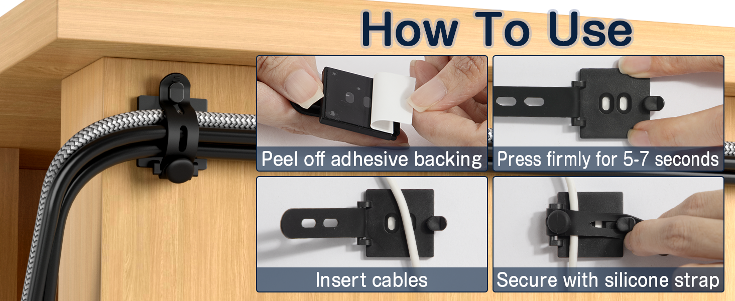 under desk cable management clips black with screw hole and 3m tape