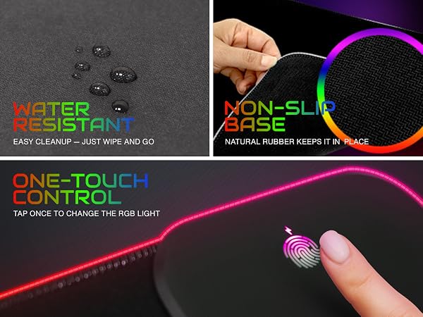 iRocks RGB Mousepad Water Resistant Non Slip Base One Touch