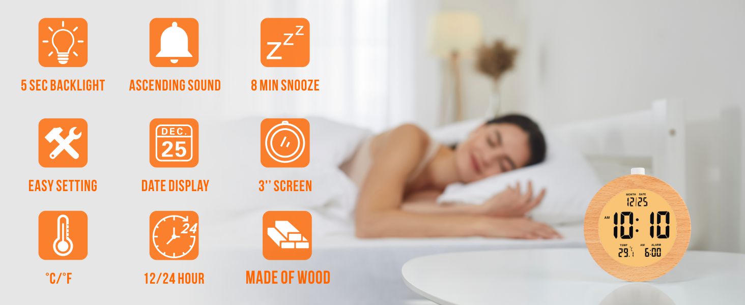 wooden digital alarm clock