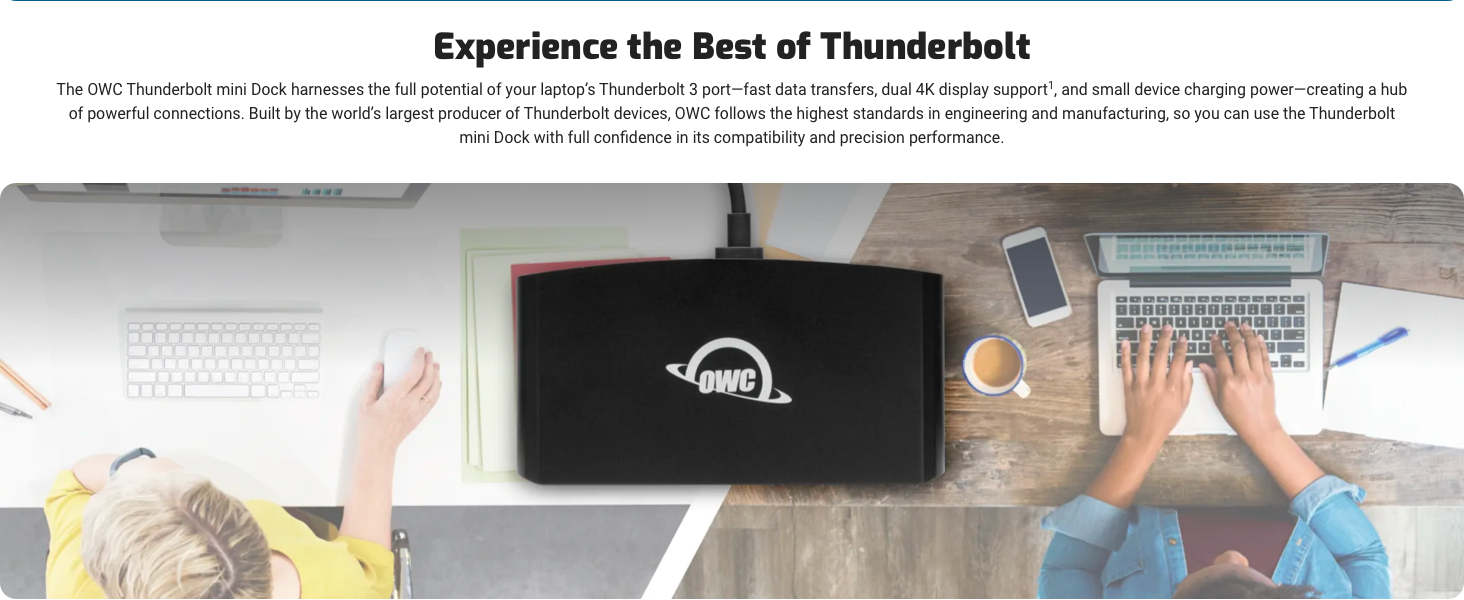 OWC Thunderbolt mini laptop dock create a hub of powerful connectionsfrom from a Thunderbolt 3 port