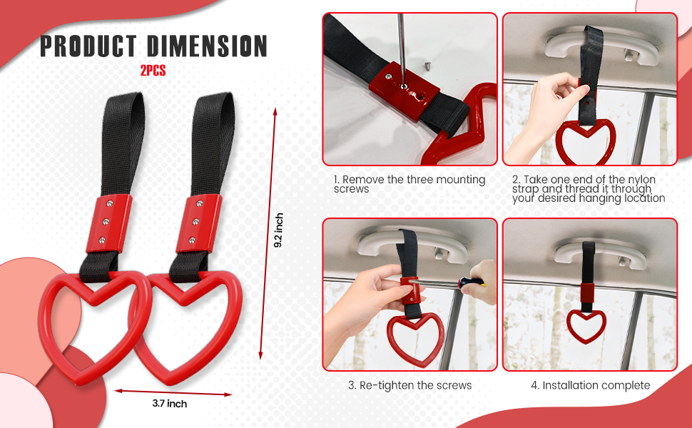 JRYEM 2PCS Heart Shaped Car Handle Straps