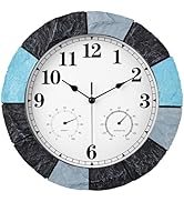 JoFomp 13 Inch Resin Faux-Stone Outdoor Clocks Waterproof with Thermometer and Hygrometer Combo, ...