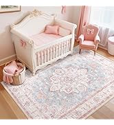 CAPALOCA Machine Washable Rugs Nursery Rug 3x5 Cute Girl Non Slip Low Pile Water Repellent Soft P...