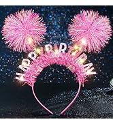 Uranian Light Up Happy Birthday Headbands Led Glitter Pompom Hairbands Glow Birthday Party Hair A...