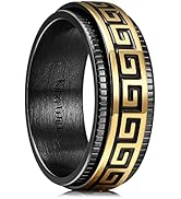 King Will 8mm Black Spinner Stainless Steel Ring Fidget Anxiety Ring for Men with Greek Key/Vikin...