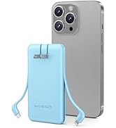 miisso Ultra Slim 10000mAh Power Bank Built-in Cables and Foldable AC Wall Plug, Pocket Size USB ...