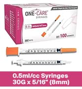 ONE-CARE Syringes 0.5ml/cc, U100, 30G x 5/16