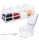 LIOUCBD Clear Seasoning Box, 4 Pieces Acrylic Seasoning Rack Spice Jars with Spoons, Storage Cont...