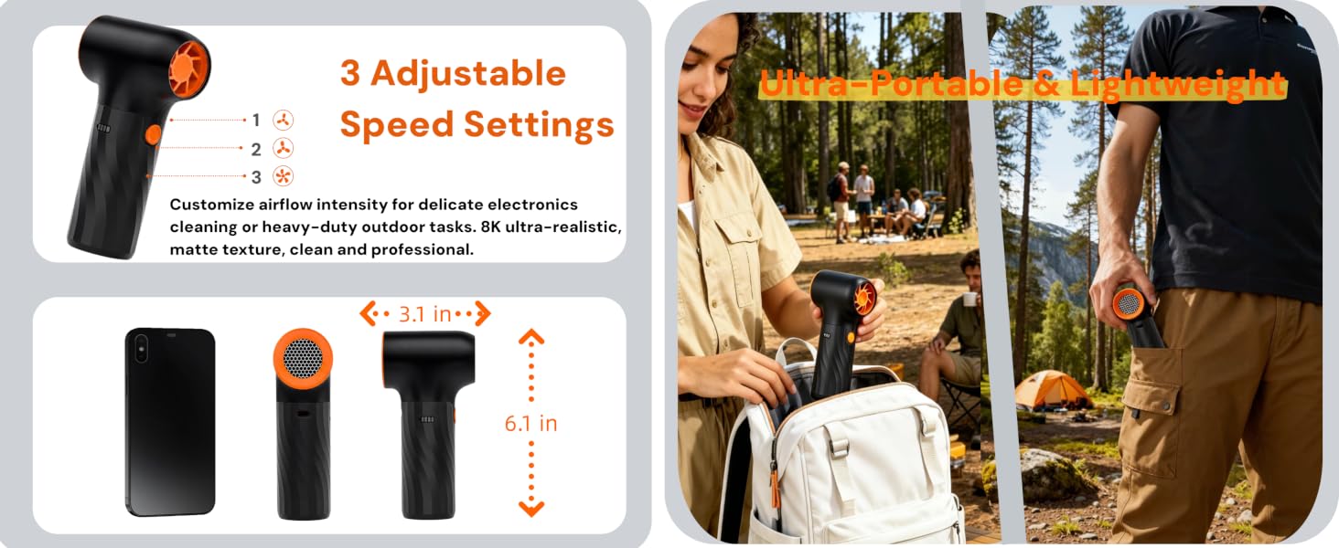 Multifunctional Electric Air Duster &amp;amp;amp; Blower: 130000RPM High-Power PC Cleaner, 3 Speeds,