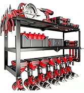 CRELYSTER Power Tool Organizer Wall Mount, 150Lbs 3 Layer Metal Tool Storage Rack with 7 Cordless...