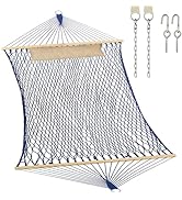 JoyView Traditional Rope Double Hammock - Hand Woven Cotton Hammock with Hardwood Spreader Bar an...