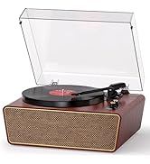 MANGOSTAN Bluetooth Vinyl Record Player, All-in-One Turntable with 4 Built-in Speakers, Belt-Driv...