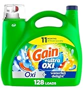 Gain Ultra Oxi Liquid Laundry Detergent, 128 loads, 184 fl oz, Waterfall Delight Scent, 2-in-1, H...