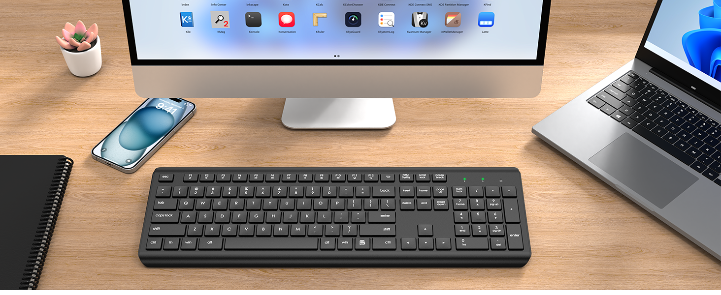Wireless Keyboard 2.4G Full-Size Ergonomic Wireless Computer Keyboard Silent Cordless USB Keyboard