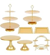 7Pc Cake Stand Set Gold Metal Dessert Table Display Round Tiered Gold Cupcake Stand Macaron Ferri...