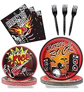 gisgfim 96 Pcs Rock Music Party Supplies Paper Plates Napkins Tableware Set Music Theme Party Bir...