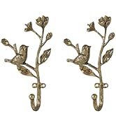 SOFFEE DESIGN 2pcs Metal Dark Gold Coat Hooks with 3D Bird &amp; Flower Buds Shape, for Entryway, Bat...