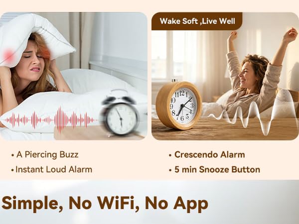 wood analog alarm clock