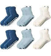 Bawnhaw 6 Pairs Toddler Grip Socks for Baby Boys Girls, Cotton Non Slip Walking Crew Socks for 1-...