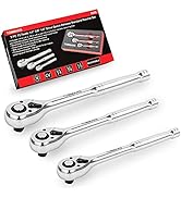 TOMMARS Ratchet Set, 1/4, 3/8, 1/2 inch Drive Ratchet Socket Wrench Tool, 72-Tooth, Quick-Release...