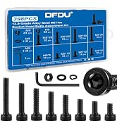 DFDU 398PCS M5 Socket Head Cap Bolts Kit with Nuts, Flat &amp; Spring Washers | 12.9 Grade Alloy Stee...