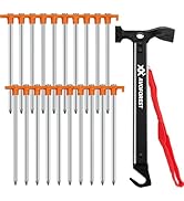 20 Pcs Tent Stakes with Camping Hammers,Avoforest 7.1 Inch Non-Rust Metal Tent Pegs + Portable Te...