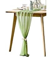 BOXAN Elegant 30x120 Inch Sage Green Sheer Table Runner 10Ft Chiffon Like Overlay for Bohemian Wo...