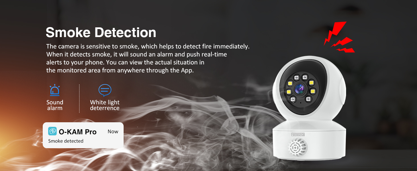 EVERSECU Smoke &amp; Gas Detection Home Security Camera with Sound Alarm 