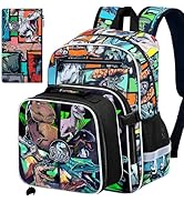 CCJPX 16 Inch Dinosaur Backpack for Boys, 3Pcs Kids School Bookbags with Lunch Box, Kindergarten ...