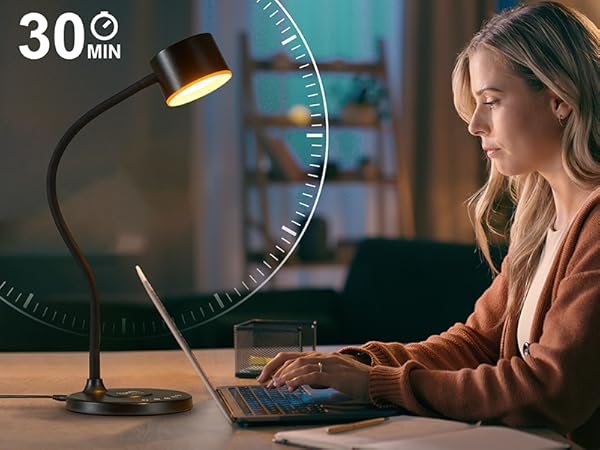 LED Desk Lamp with USB Charging Port Wireless Charger Small Lamp for College Dorm Room Home Office