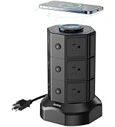Tower Power Strip with 15W Wireless Charger, SUPERDANNY 1050J Surge Protector Tower 13A Charging ...