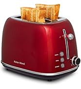 Roter Mond 2 Slice Toaster Retro Stainless Steel Toaster with Bagel, Cancel, Defrost Function and...