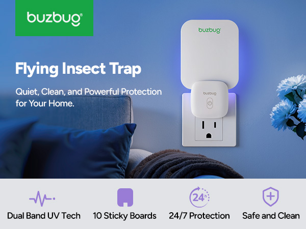 Buzbug Fly Trap Indoor, Plug-in Flying Insect Trap, Fruit Fly Traps for Indoors