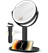 MOMOKUBA Makeup Mirror with Lights, 30X Magnifying &amp; Height Adjustable, Lighted Magnifying Mirror...