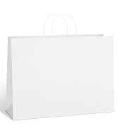 SHOPDAY White Paper Bags with Handles 16x6x12, 25 Pack Large Kraft Paper Bags Bulk, Tote Bags Sho...