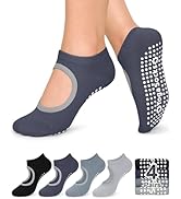 yeuG Grip Pilates Socks for Women Yoga Socks with Grips Open Top Non Slip Grippy Socks for Barre,...