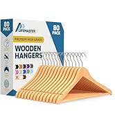 Lifemaster Wooden Hanger Set - 80 Pieces Non-Slip Versatile Closet Space-Saving Hanger Set for Su...