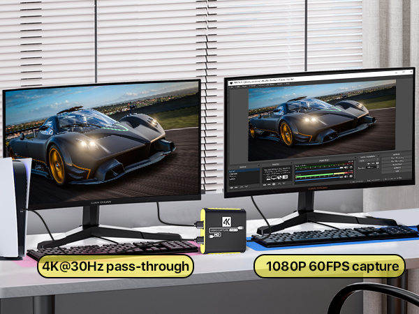 Dual screens (game+OBS) + 4K capture card: 4K@30Hz pass-through, 1080P 60FPS