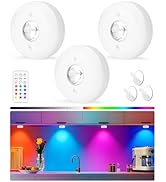 Yiliaw LED Puck Lights with Remote, Magnetic AAA Battery Operated Light, Under Cabinet Lighting, ...