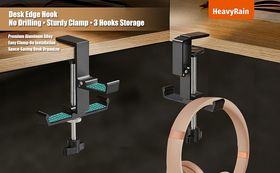 Heavyrain Desk Edge Hook – No Drill, Sturdy, Neat