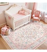 CAPALOCA Machine Washable Rugs Nursery Rug 3x5 Cute Girl Non Slip Low Pile Water Repellent Soft P...