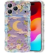 EYZUTAK Case for iPhone 17 Pro Max, Colorful Retro Oil Painting Flower Moon Pattern Laser Cute Cu...