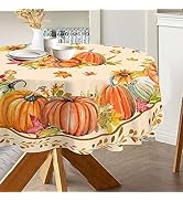 Cusugbaso Fall Round Tablecloth 70 inches - Fall Decorations for Home - Water Resistant Thanksgiv...